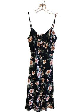 Floral Button-Front Midi Dress Spaghetti Straps boho flower power garden party